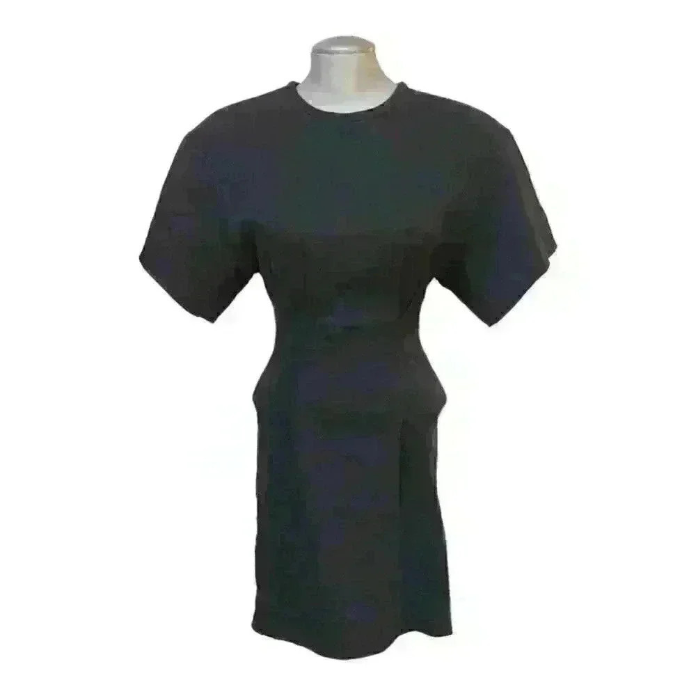 Isabel Marant Dress Mini Baddie Crew Neck  Short Sleeve Linen Blend Black